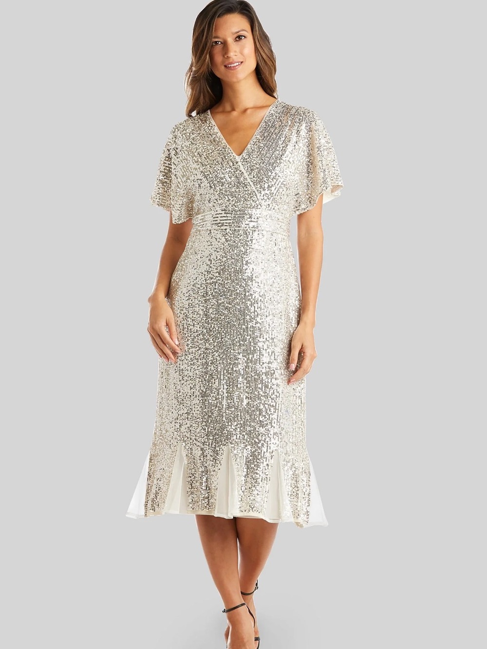 R & M Richards Silver Sequin Wrap-Style Girls Dress - Picture 1 of 5